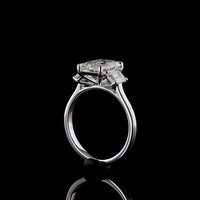 14K White Gold Three Stone Ring with 3.04 Carat Emerald Cut Lab Diamond and Two Side Stones - 4.06 Carat Total Diamond Weight - Covaloro Fine Jewelry