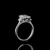 14K White Gold Three Stone Ring with 3.04 Carat Emerald Cut Lab Diamond and Two Side Stones - 4.06 Carat Total Diamond Weight - Covaloro Fine Jewelry