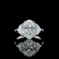 14K White Gold Three Stone Ring with 3.04 Carats Oval Cut Lab Diamond and 1.29 Carats Half-Moon Side Stones - 4.33 Carats Total Diamond Weight IGI Certified - Covaloro Fine Jewelry