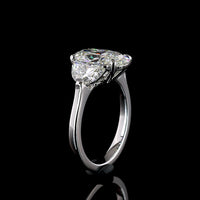 14K White Gold Three Stone Ring with 3.04 Carats Oval Cut Lab Diamond and 1.29 Carats Half-Moon Side Stones - 4.33 Carats Total Diamond Weight IGI Certified - Covaloro Fine Jewelry