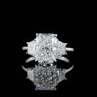 14K White Gold Three-Stone Ring with 3.13 Carat Radiant Cut Lab Diamond and Bullet Cut Side Stones - 4.19 Carat Total Weight - Covaloro Fine Jewelry