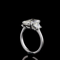 14K White Gold Three-Stone Ring with 3.13 Carat Radiant Cut Lab Diamond and Bullet Cut Side Stones - 4.19 Carat Total Weight - Covaloro Fine Jewelry
