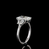 14K White Gold Three-Stone Ring with 3.13 Carat Radiant Cut Lab Diamond and Bullet Cut Side Stones - 4.19 Carat Total Weight - Covaloro Fine Jewelry