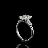 14K White Gold Three Stone Ring with 3.16 Carat Emerald Cut Lab Diamond and Baguette Side Stones - 3.77 Carat Total Diamond Weight - Covaloro Fine Jewelry