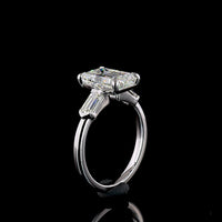 14K White Gold Three Stone Ring with 3.16 Carat Emerald Cut Lab Diamond and Baguette Side Stones - 3.77 Carat Total Diamond Weight - Covaloro Fine Jewelry