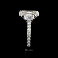 14K White Gold Three Stone Ring with 3.55 Carat Radiant Cut Lab Diamond, Cadillac Cut Side Stones, and Pavé Band - 4.77 Total Carat Weight - Covaloro Fine Jewelry