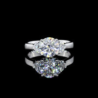 14K White Gold Three Stone Ring with 4.21 Carat Round Brilliant Cut Lab Diamond and 1.03 Carat Half-Moon Lab Diamonds - 5.24 Carat Total Diamond Weight - Covaloro Fine Jewelry