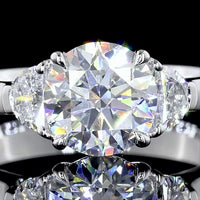 14K White Gold Three Stone Ring with 4.21 Carat Round Brilliant Cut Lab Diamond and 1.03 Carat Half-Moon Lab Diamonds - 5.24 Carat Total Diamond Weight - Covaloro Fine Jewelry