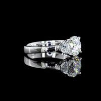 14K White Gold Three Stone Ring with 4.21 Carat Round Brilliant Cut Lab Diamond and 1.03 Carat Half-Moon Lab Diamonds - 5.24 Carat Total Diamond Weight - Covaloro Fine Jewelry