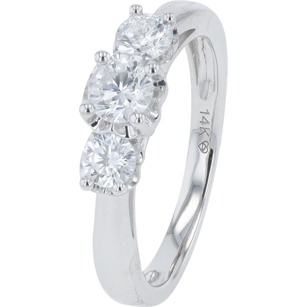 14K White Gold Three-Stone Ring with 4-Prong Set Round Lab-Grown Diamonds - 0.75 Carat Total Diamond Weight