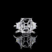 14K White Gold Three Stone Ring with 5.01 Carat Radiant Cut Lab Diamond and 1.38 Carat Trapezoid Side Stones - 6.39 Carat Total Weight - Covaloro Fine Jewelry