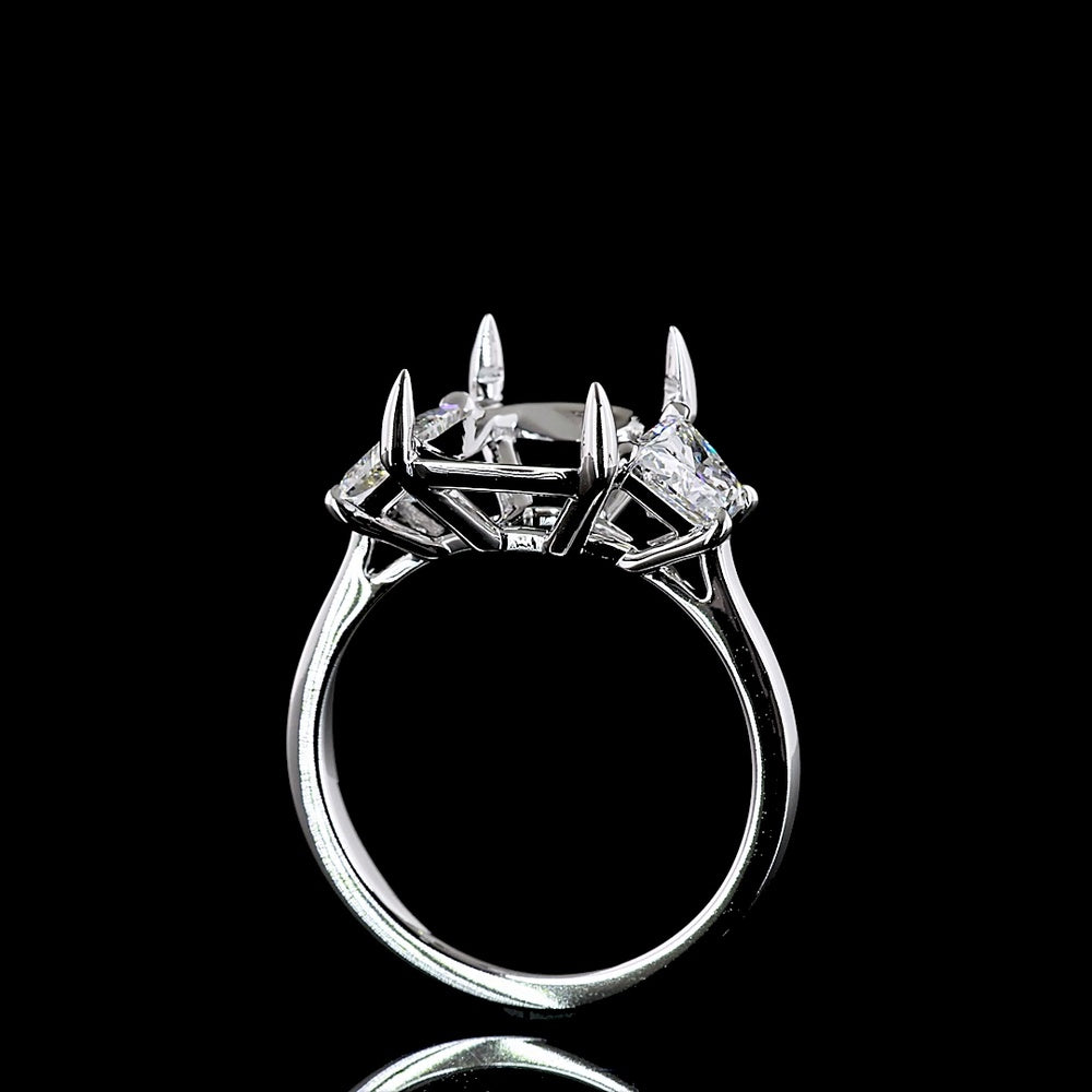 14K White Gold Three Stone Ring with 5.01 Carat Radiant Cut Lab Diamond and 1.38 Carat Trapezoid Side Stones - 6.39 Carat Total Weight - Covaloro Fine Jewelry