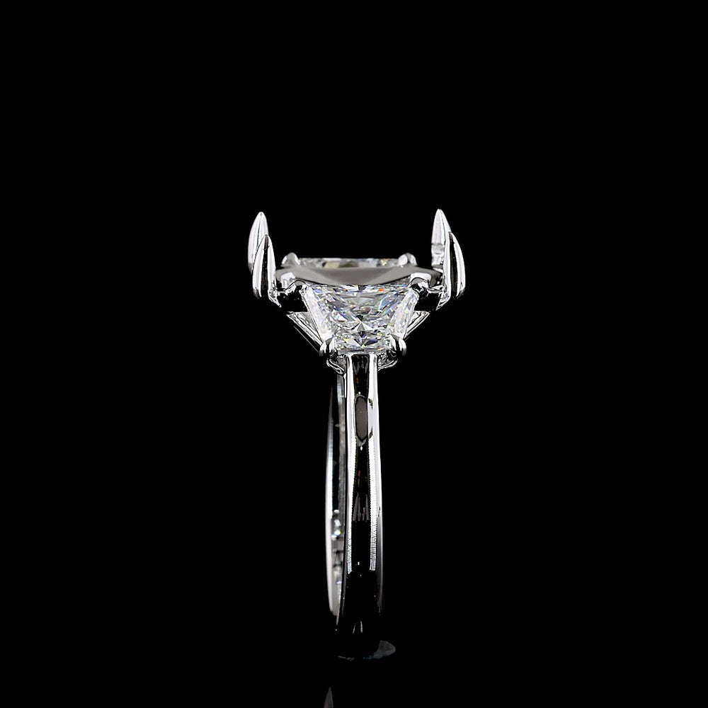 14K White Gold Three Stone Ring with 5.01 Carat Radiant Cut Lab Diamond and 1.38 Carat Trapezoid Side Stones - 6.39 Carat Total Weight - Covaloro Fine Jewelry