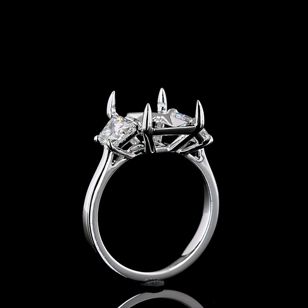 14K White Gold Three Stone Ring with 5.01 Carat Radiant Cut Lab Diamond and 1.38 Carat Trapezoid Side Stones - 6.39 Carat Total Weight - Covaloro Fine Jewelry