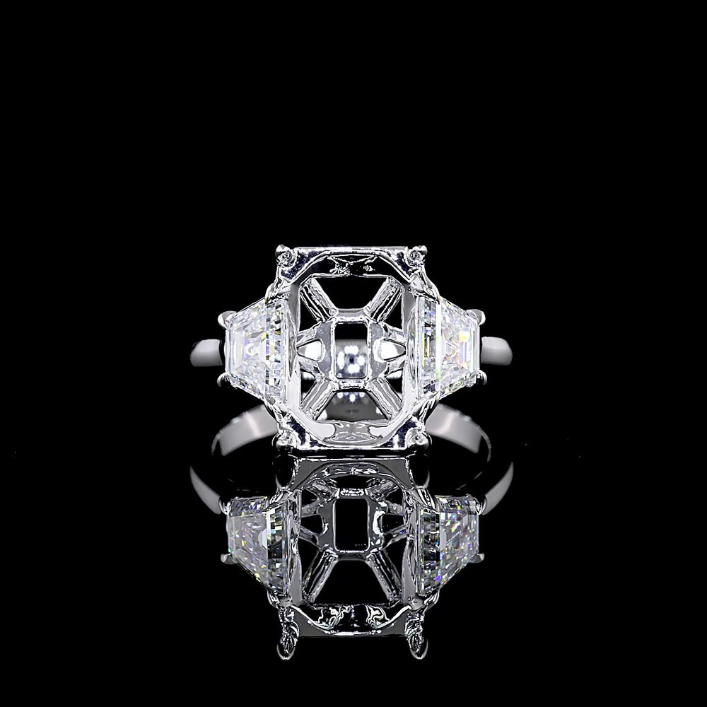 14K White Gold Three Stone Ring with 5.04 Carat Emerald Cut Lab Diamond and 1.28 Carat Trapezoid Cut Side Stones - 6.32 Carat Total Weight, GIA Certified - Covaloro Fine Jewelry