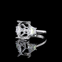 14K White Gold Three Stone Ring with 5.04 Carat Emerald Cut Lab Diamond and 1.28 Carat Trapezoid Cut Side Stones - 6.32 Carat Total Weight, GIA Certified - Covaloro Fine Jewelry