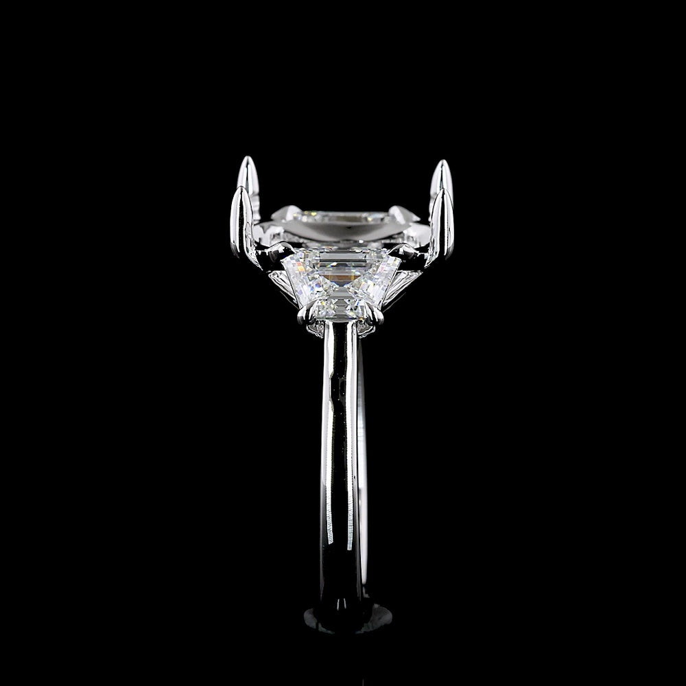 14K White Gold Three Stone Ring with 5.04 Carat Emerald Cut Lab Diamond and 1.28 Carat Trapezoid Cut Side Stones - 6.32 Carat Total Weight, GIA Certified - Covaloro Fine Jewelry