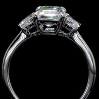 14K White Gold Three-Stone Ring with 5.08 Carats Emerald Cut Lab Diamond and 1.32 Carats Trapezoid Side Stones - 6.40 Carats Total Diamond Weight, GIA Certified - Covaloro Fine Jewelry