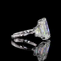 14K White Gold Three Stone Ring with 7.01 Carats Emerald Cut Lab Diamond and Trapezoid Side Stones - 10.08 Carats Total Diamond Weight - Covaloro Fine Jewelry