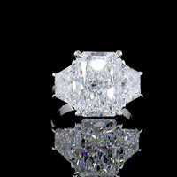 14K White Gold Three-Stone Ring with 7.27 Carat Radiant Cut Lab Diamond and Half Moon Side Stones - 10.38 Carat Total Diamond Weight - Covaloro Fine Jewelry