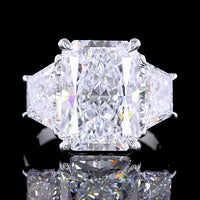 14K White Gold Three-Stone Ring with 7.27 Carat Radiant Cut Lab Diamond and Half Moon Side Stones - 10.38 Carat Total Diamond Weight - Covaloro Fine Jewelry