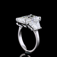 14K White Gold Three-Stone Ring with 7.27 Carat Radiant Cut Lab Diamond and Half Moon Side Stones - 10.38 Carat Total Diamond Weight - Covaloro Fine Jewelry