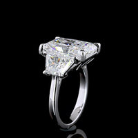 14K White Gold Three-Stone Ring with 7.27 Carat Radiant Cut Lab Diamond and Half Moon Side Stones - 10.38 Carat Total Diamond Weight - Covaloro Fine Jewelry