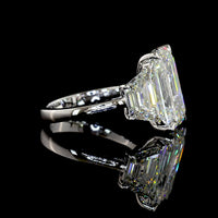 14K White Gold Three Stone Ring with 8.02 Carats Emerald Cut Lab Diamond and Trapezoid Side Stones - 12.07 Carats Total Diamond Weight - Covaloro Fine Jewelry