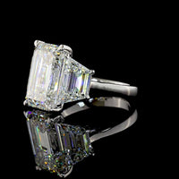 14K White Gold Three Stone Ring with 8.02 Carats Emerald Cut Lab Diamond and Trapezoid Side Stones - 12.07 Carats Total Diamond Weight - Covaloro Fine Jewelry