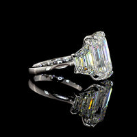 14K White Gold Three Stone Ring with 9.05 Carat Emerald Cut and Trapezoid Lab Diamonds - 13.49 Carat Total Weight, IGI Certified - Covaloro Fine Jewelry