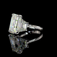 14K White Gold Three Stone Ring with 9.05 Carat Emerald Cut and Trapezoid Lab Diamonds - 13.49 Carat Total Weight, IGI Certified - Covaloro Fine Jewelry