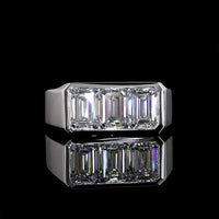 14K White Gold Three Stone Ring with Bezel Set Emerald Cut Lab Diamonds - 2.64 Carat Total Weight, E-F Color, VVS2 Clarity - Covaloro Fine Jewelry
