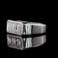 14K White Gold Three Stone Ring with Bezel Set Emerald Cut Lab Diamonds - 2.64 Carat Total Weight, E-F Color, VVS2 Clarity - Covaloro Fine Jewelry