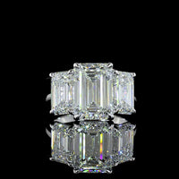 14K White Gold Three-Stone Ring with Emerald Cut Lab Diamonds - 3.62 Carat Center Stone, 7.08 Carat Total Weight - Covaloro Fine Jewelry