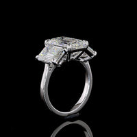 14K White Gold Three-Stone Ring with Emerald Cut Lab Diamonds - 3.62 Carat Center Stone, 7.08 Carat Total Weight - Covaloro Fine Jewelry