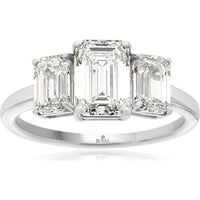 14K White Gold Three-Stone Ring with Emerald Cut Lab Grown Diamonds - 2.90 Carat Total Diamond Weight - Royal Jewelry