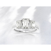 14K White Gold Three-Stone Ring with Emerald Cut Lab Grown Diamonds - 2.90 Carat Total Diamond Weight - Royal Jewelry