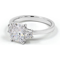 14K White Gold Three-Stone Ring with North-South Radiant Cut Lab Diamond and Side Stones, 1.34 Carat Total Diamond Weight, E-F Color VS1 Clarity - Covaloro Fine Jewelry