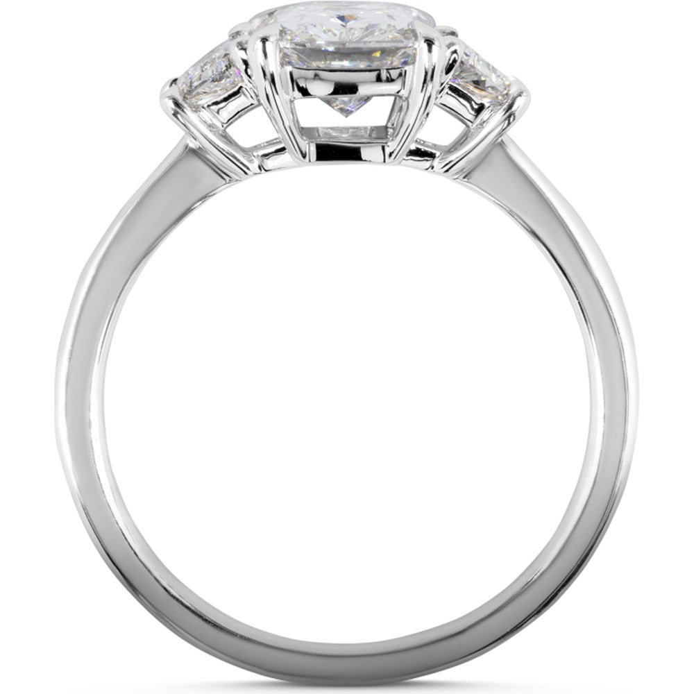14K White Gold Three-Stone Ring with North-South Radiant Cut Lab Diamond and Side Stones, 1.34 Carat Total Diamond Weight, E-F Color VS1 Clarity - Covaloro Fine Jewelry
