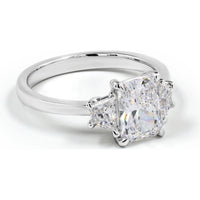 14K White Gold Three-Stone Ring with North-South Radiant Cut Lab Diamond and Side Stones, 1.34 Carat Total Diamond Weight, E-F Color VS1 Clarity - Covaloro Fine Jewelry