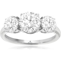 14K White Gold Three-Stone Ring with Prong-Set Round Lab Grown Diamonds - 3.00 Carat Total Center Diamond Weight with Matching Side Stones - Royal Jewelry