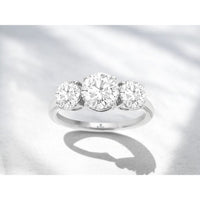 14K White Gold Three-Stone Ring with Prong-Set Round Lab Grown Diamonds - 3.00 Carat Total Center Diamond Weight with Matching Side Stones - Royal Jewelry