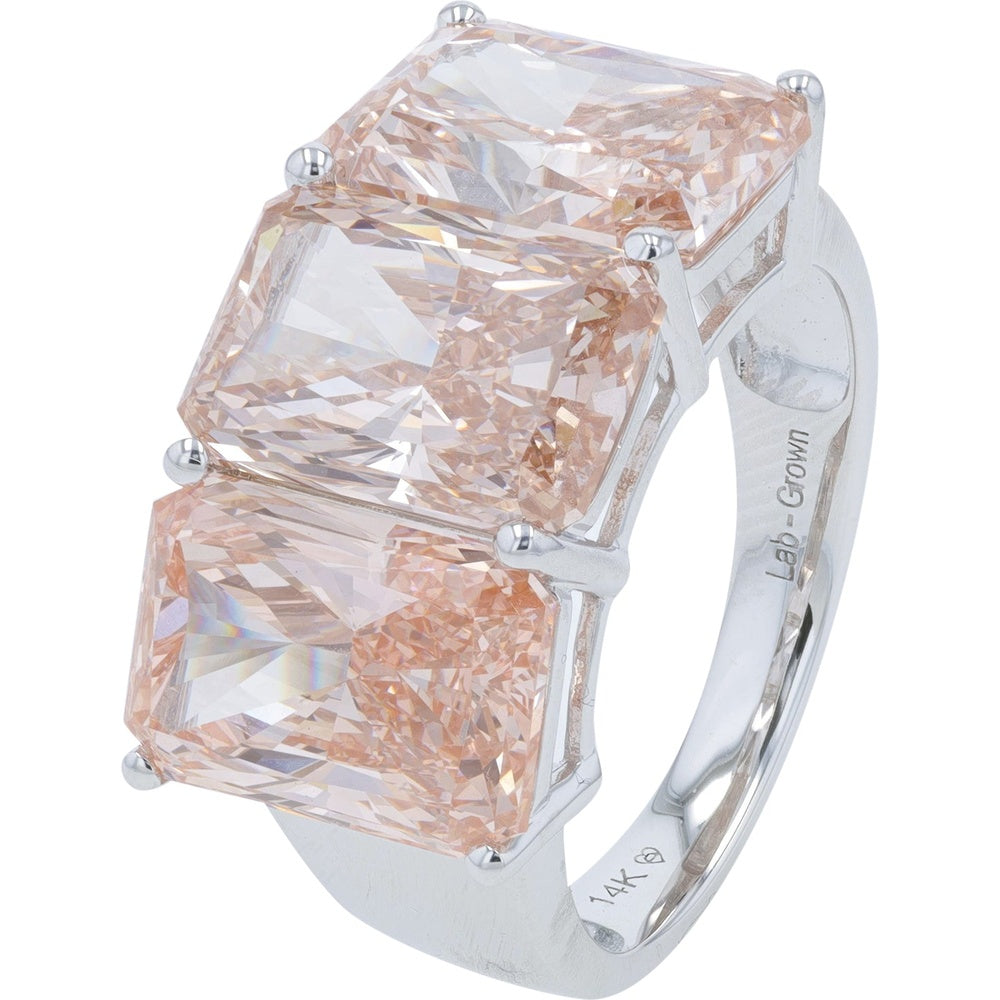 14K White Gold Three-Stone Ring with Radiant Cut Lab-Grown Diamonds - 12.00 Carat Total Diamond Weight