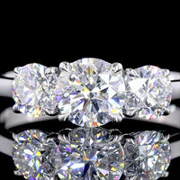 14K White Gold Three Stone Ring with Round Brilliant Cut Lab Diamonds - 1.38 Carats Total Diamond Weight - Covaloro Fine Jewelry