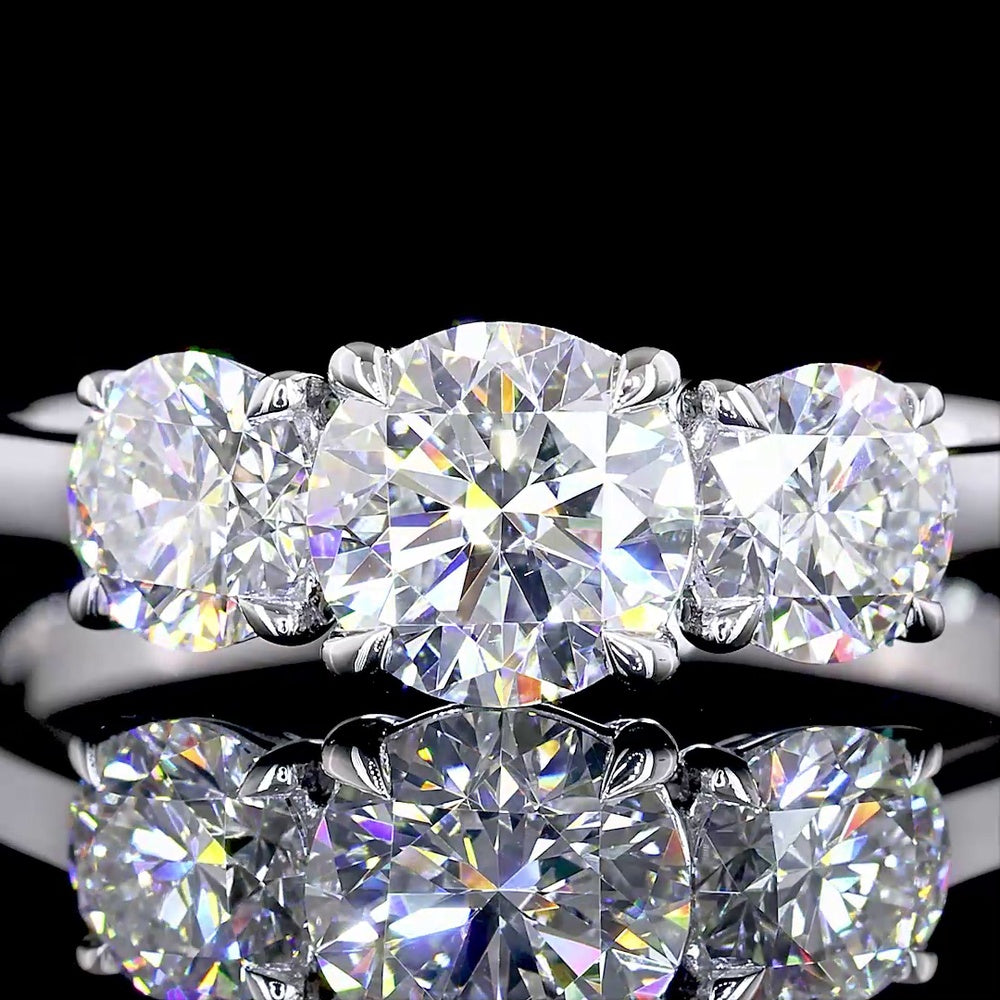 14K White Gold Three Stone Ring with Round Brilliant Cut Lab Diamonds - 1.38 Carats Total Diamond Weight - Covaloro Fine Jewelry