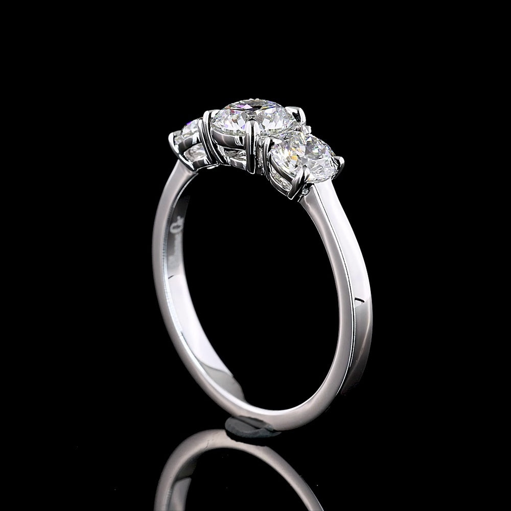 14K White Gold Three Stone Ring with Round Brilliant Cut Lab Diamonds - 1.38 Carats Total Diamond Weight - Covaloro Fine Jewelry