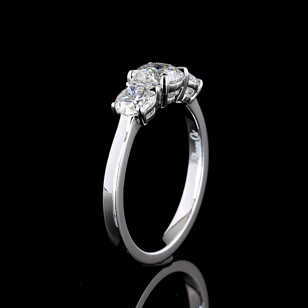 14K White Gold Three Stone Ring with Round Brilliant Cut Lab Diamonds - 1.38 Carats Total Diamond Weight - Covaloro Fine Jewelry