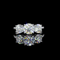 14K White Gold Three Stone Ring with Round Brilliant Cut Lab Diamonds - 2.12 Carat Total Weight (Center:1.05 Carats E VVS2, Sides:1.07 Carats D VVS2) - Covaloro Fine Jewelry