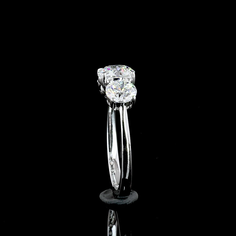 14K White Gold Three Stone Ring with Round Brilliant Cut Lab Diamonds - 2.12 Carat Total Weight (Center:1.05 Carats E VVS2, Sides:1.07 Carats D VVS2) - Covaloro Fine Jewelry