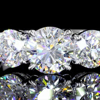 14K White Gold Three Stone Ring with Round Brilliant Cut Lab Diamonds - 2.12 Carat Total Weight (Center:1.05 Carats E VVS2, Sides:1.07 Carats D VVS2) - Covaloro Fine Jewelry